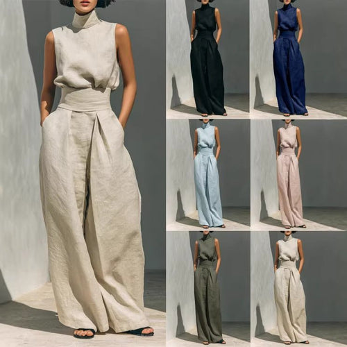 Cotton - linen Sleeveless Pants Casual Suit For Women - LADYLINE X