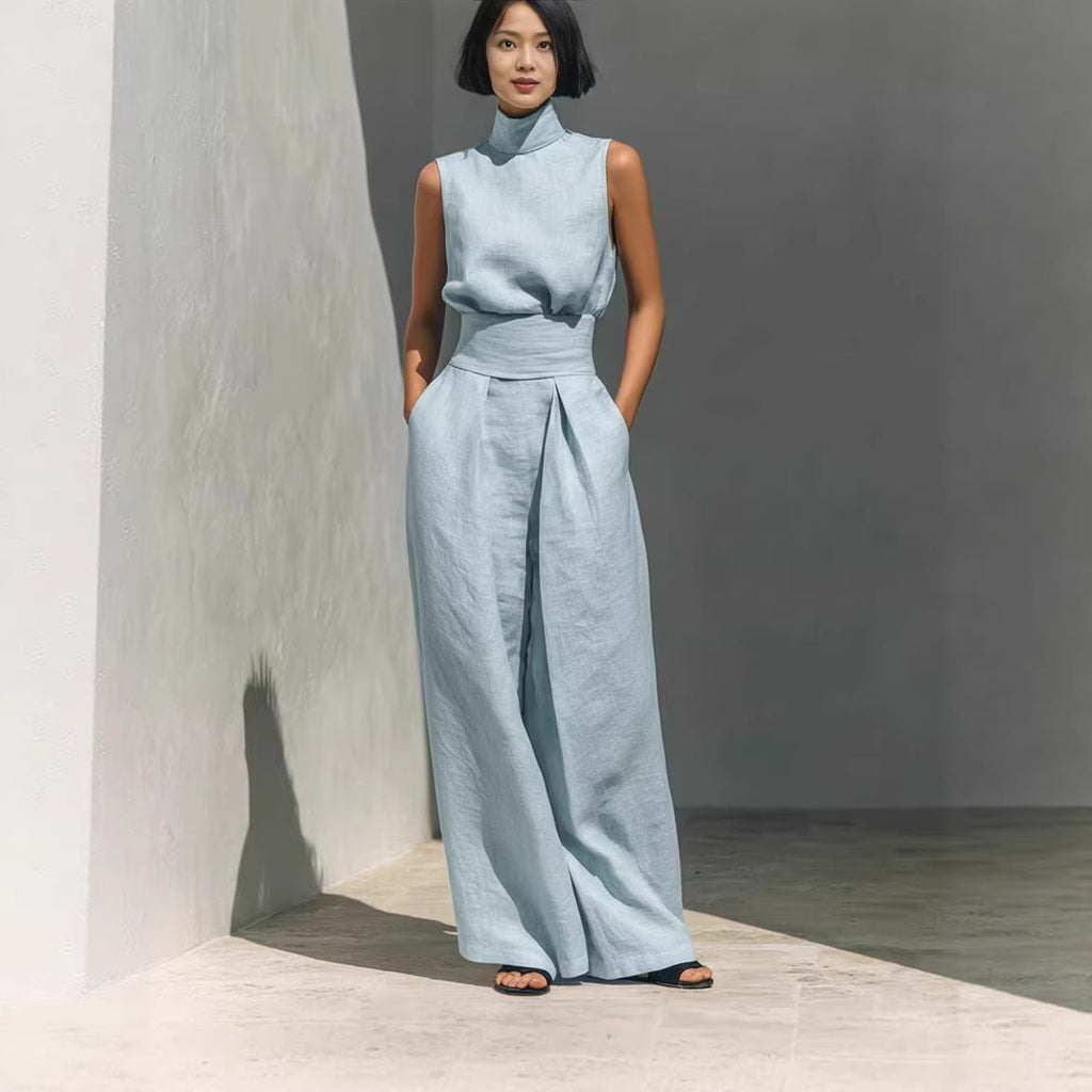 Cotton - linen Sleeveless Pants Casual Suit For Women - LADYLINE X