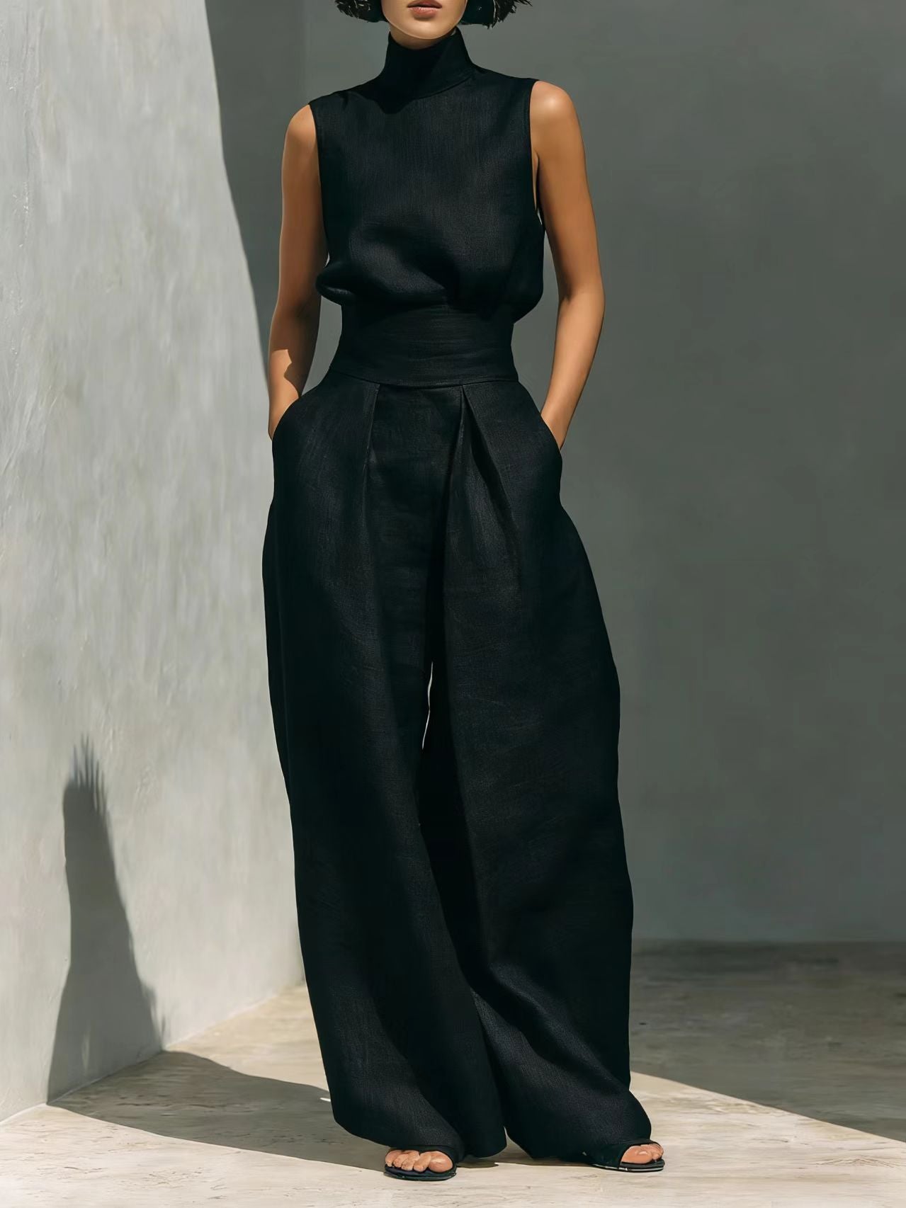 Cotton - linen Sleeveless Pants Casual Suit For Women - LADYLINE X