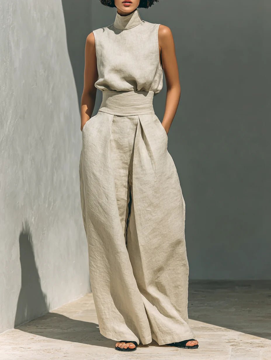 Cotton - linen Sleeveless Pants Casual Suit For Women - LADYLINE X