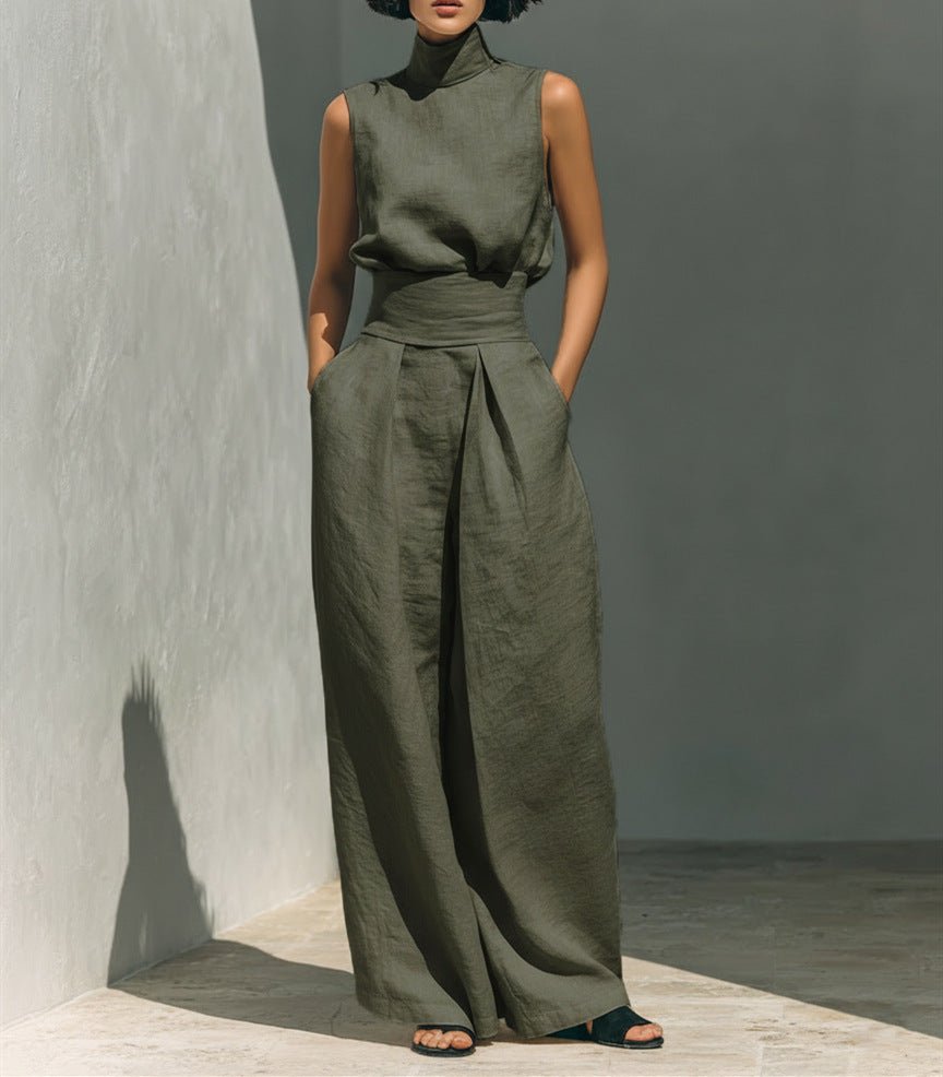 Cotton - linen Sleeveless Pants Casual Suit For Women - LADYLINE X
