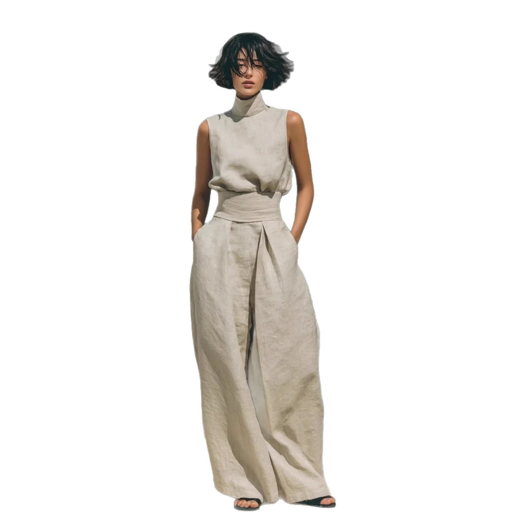 Cotton - linen Sleeveless Pants Casual Suit For Women - LADYLINE X