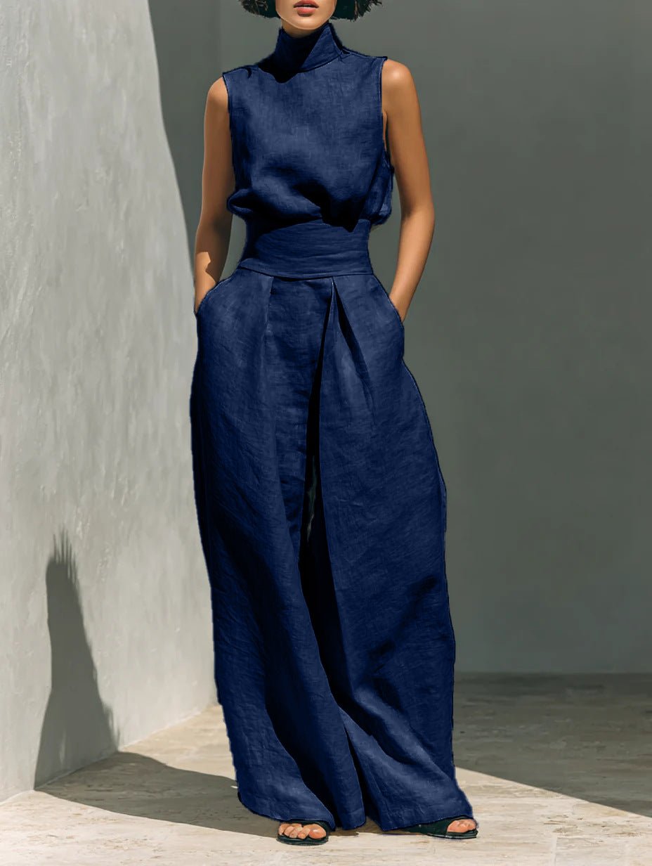 Cotton - linen Sleeveless Pants Casual Suit For Women - LADYLINE X