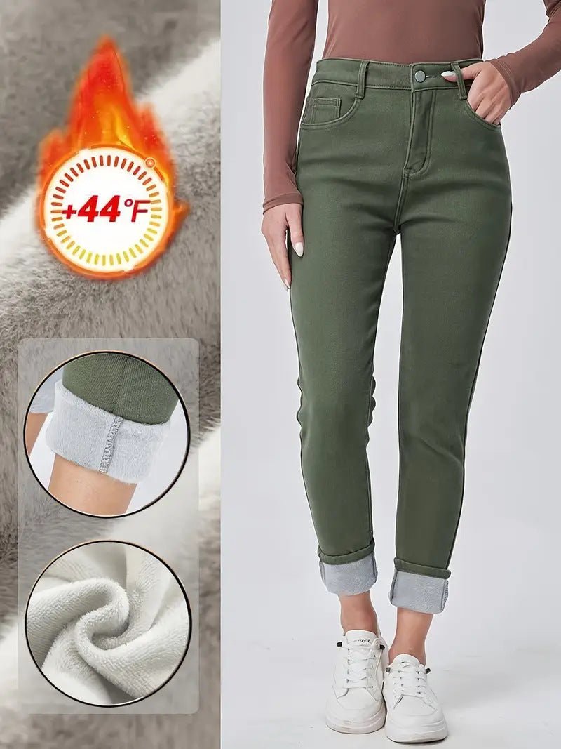 Dark Green Washed High Waist Slim Fit Skinny Denim Trousers - LADYLINE X