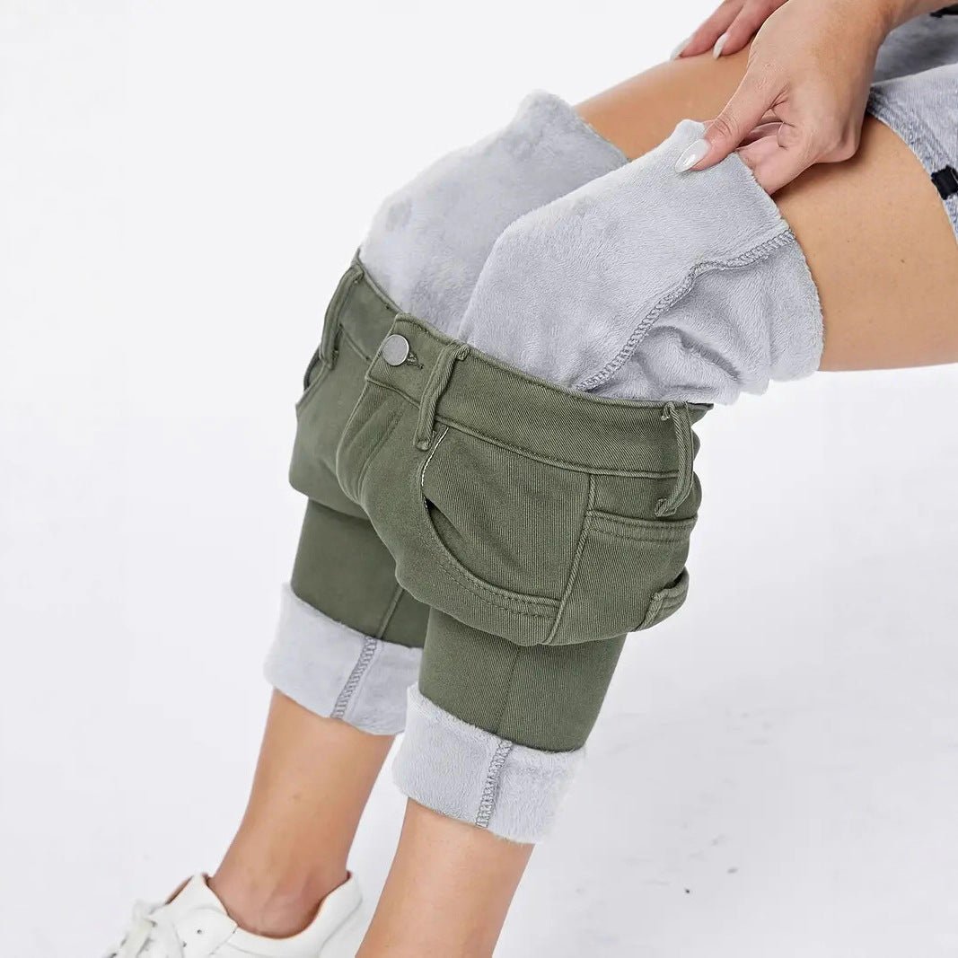 Dark Green Washed High Waist Slim Fit Skinny Denim Trousers - LADYLINE X