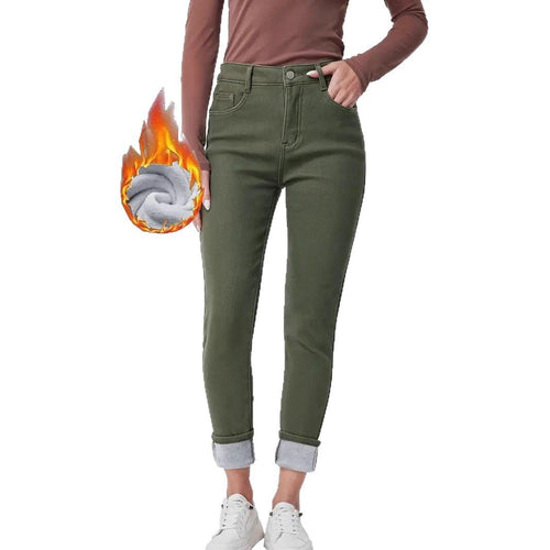 Dark Green Washed High Waist Slim Fit Skinny Denim Trousers - LADYLINE X