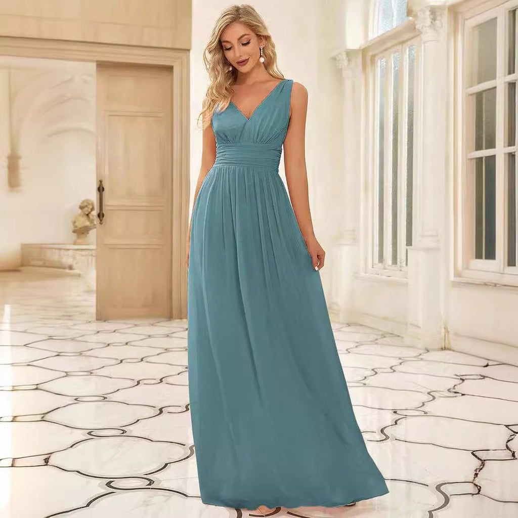 Deep V - neck Bridesmaid Plus Size High Waist Evening Dress - LADYLINE X