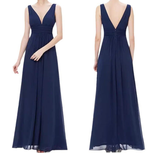Deep V - neck Bridesmaid Plus Size High Waist Evening Dress - LADYLINE X