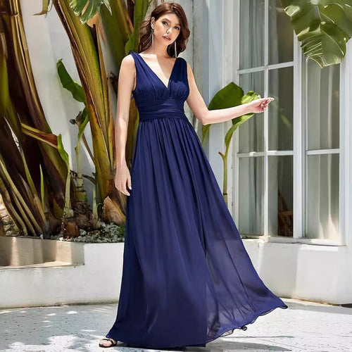 Deep V - neck Bridesmaid Plus Size High Waist Evening Dress - LADYLINE X