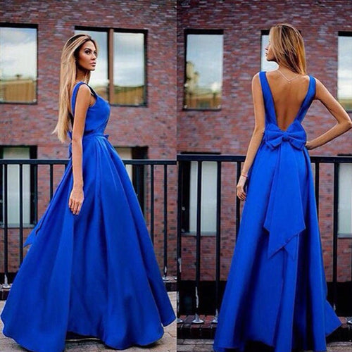 Deep V Neck Sleeveless Backless Bow Ball Evening Dress - LADYLINE X
