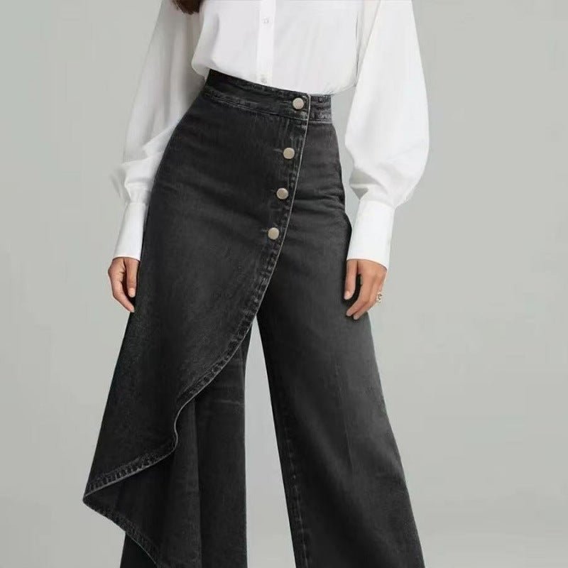 Denim Skort With Button Closure And Washed Finish For Women - LADYLINE X