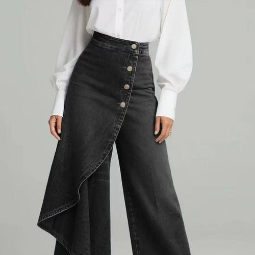 Denim Skort With Button Closure And Washed Finish For Women - LADYLINE X