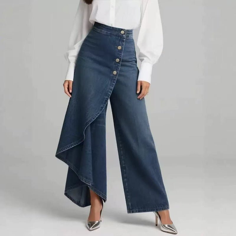 Denim Skort With Button Closure And Washed Finish For Women - LADYLINE X
