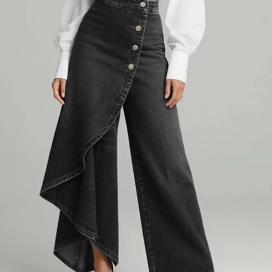 Denim Skort With Button Closure And Washed Finish For Women - LADYLINE X