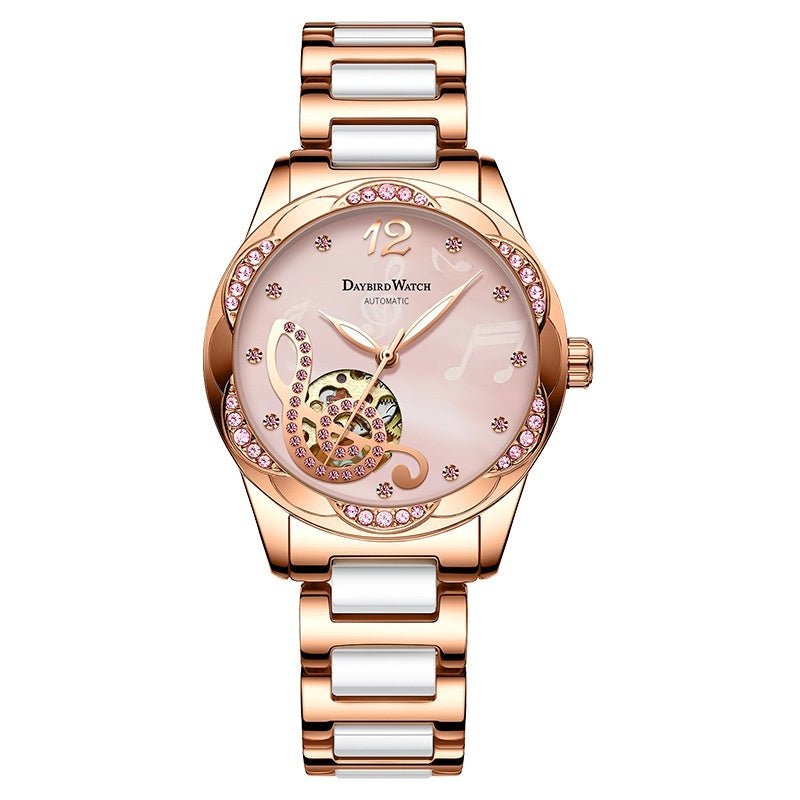 Deyi Bird Wine - Red Note Hollowed - Out Fully Automatic Mechanical Women's Watch - LADYLINE X