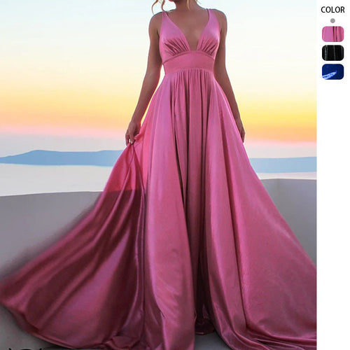 Draped - shoulder Long Dress Sleeveless High - waisted Split Dress - LADYLINE X