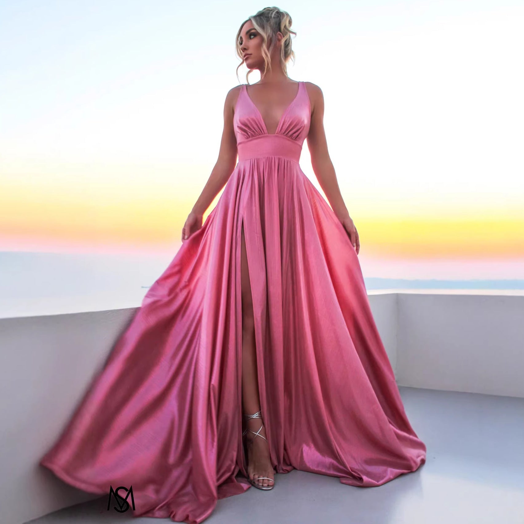 Draped - shoulder Long Dress Sleeveless High - waisted Split Dress - LADYLINE X