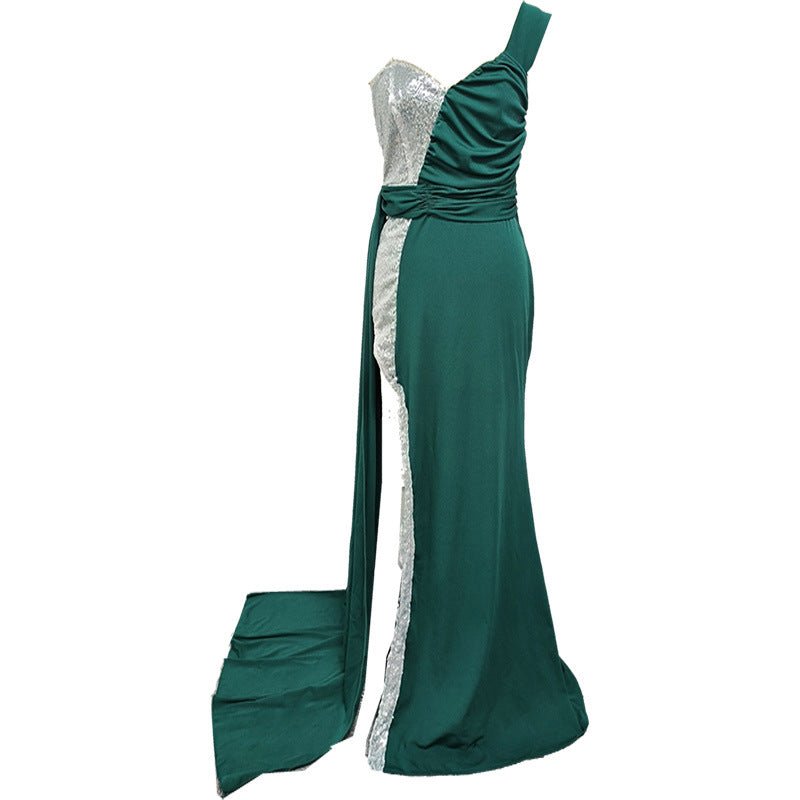 Elegant Heavy Work Gilding Split Expansion Skirt Ball Evening Dress - LADYLINE X