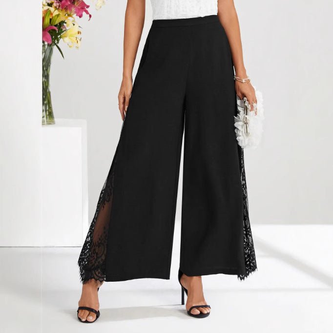 Elegant Lace - panelled High - waisted Casual Chic Wide - leg Pants - LADYLINE X