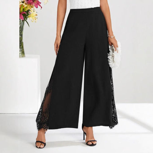 Elegant Lace - panelled High - waisted Casual Chic Wide - leg Pants - LADYLINE X