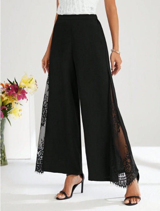 Elegant Lace - panelled High - waisted Casual Chic Wide - leg Pants - LADYLINE X