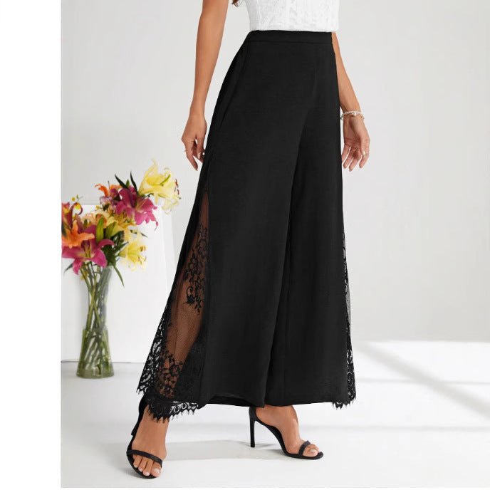 Elegant Lace - panelled High - waisted Casual Chic Wide - leg Pants - LADYLINE X