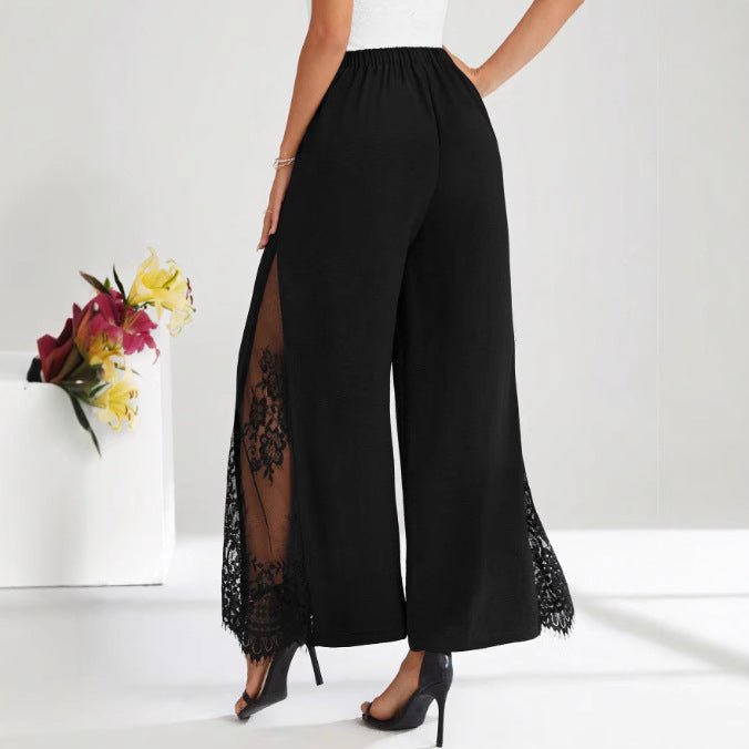 Elegant Lace - panelled High - waisted Casual Chic Wide - leg Pants - LADYLINE X