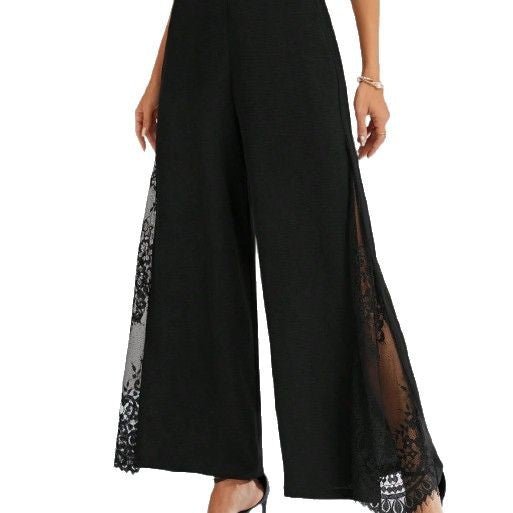 Elegant Lace - panelled High - waisted Casual Chic Wide - leg Pants - LADYLINE X