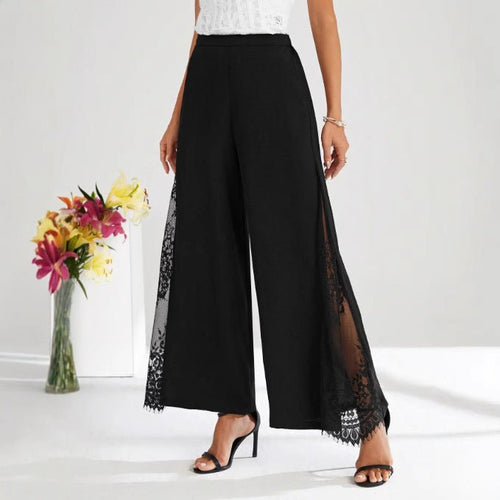 Elegant Lace - panelled High - waisted Casual Chic Wide - leg Pants - LADYLINE X