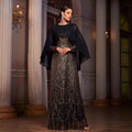 Elegant Long Sleeve Round Neck Shawl Banquet Sequined A - Line Evening Dress - LADYLINE X