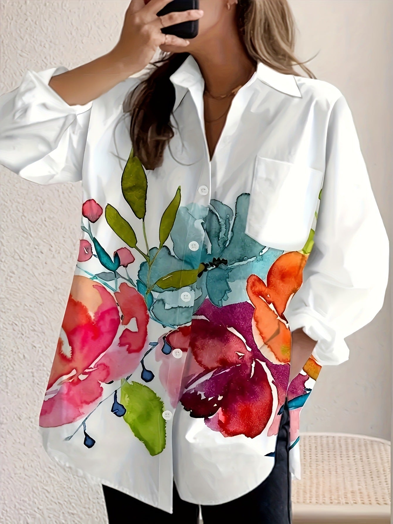Elegant New Womens Cardigan With Ink - Wash Floral Print - LADYLINE X