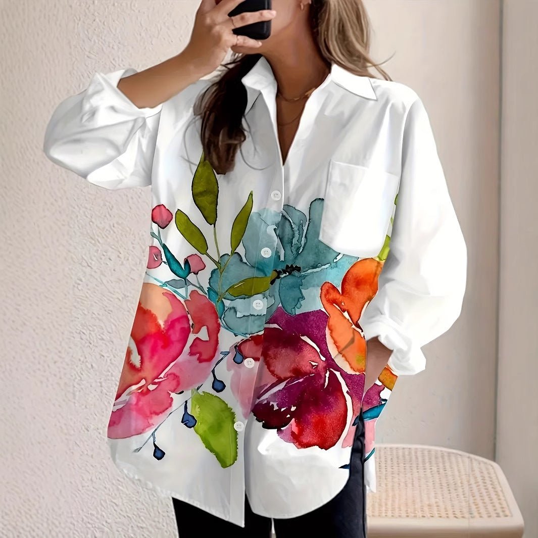 Elegant New Womens Cardigan With Ink - Wash Floral Print - LADYLINE X