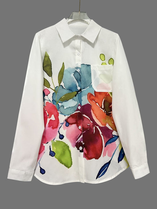 Elegant New Womens Cardigan With Ink - Wash Floral Print - LADYLINE X