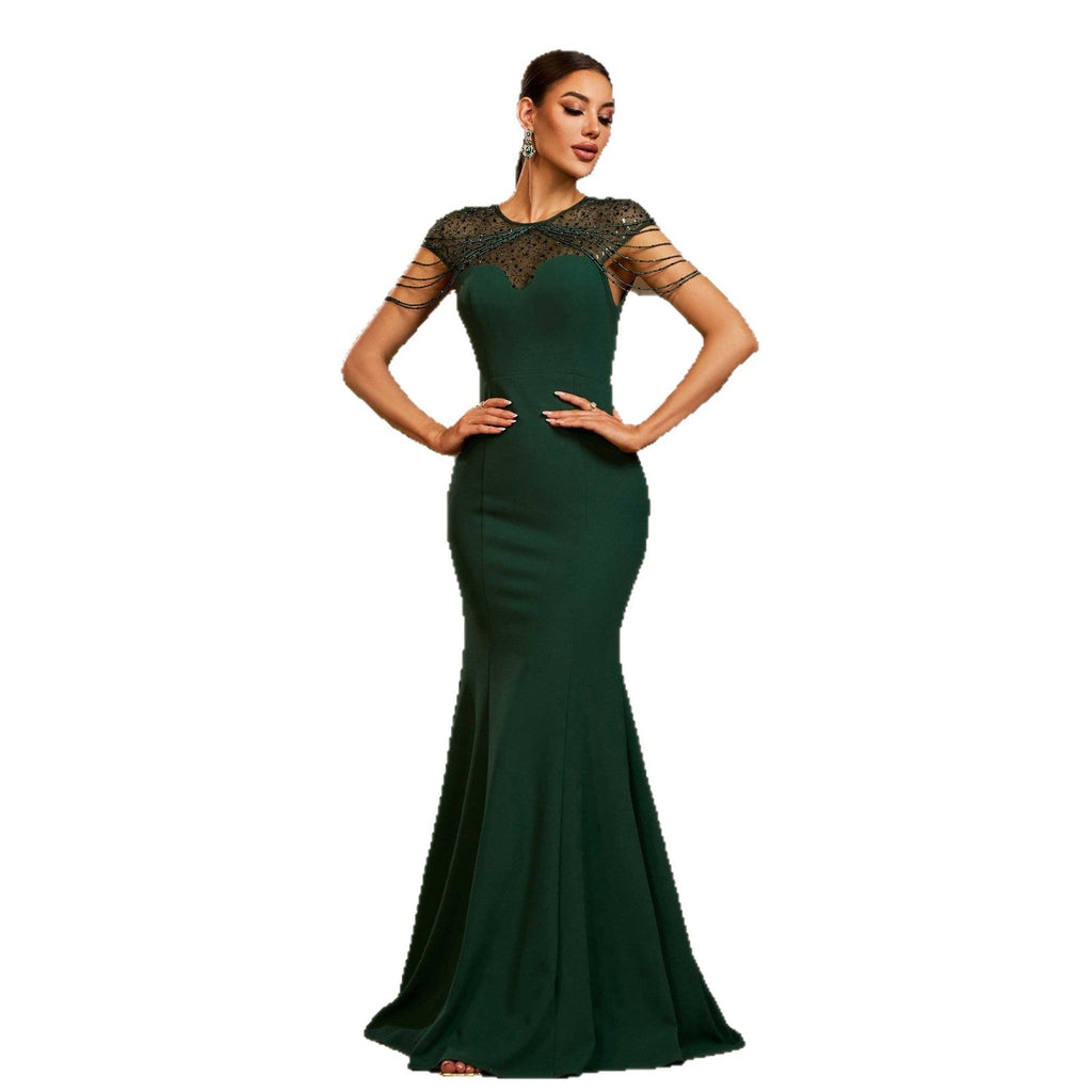 Elegant Sleeveless Round Neck Sequins Slim - fit Sheath Banquet Fishtail Evening Dress - LADYLINE X