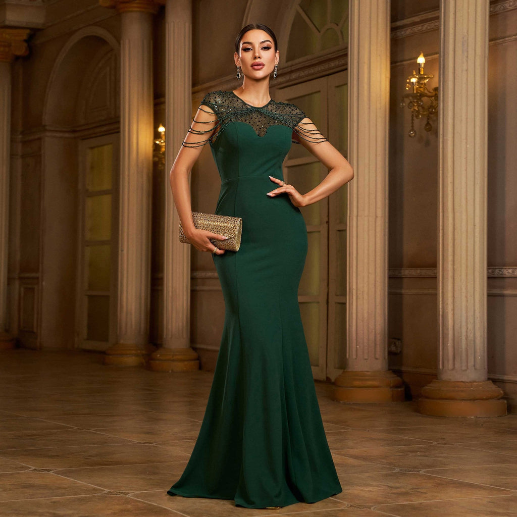 Elegant Sleeveless Round Neck Sequins Slim - fit Sheath Banquet Fishtail Evening Dress - LADYLINE X