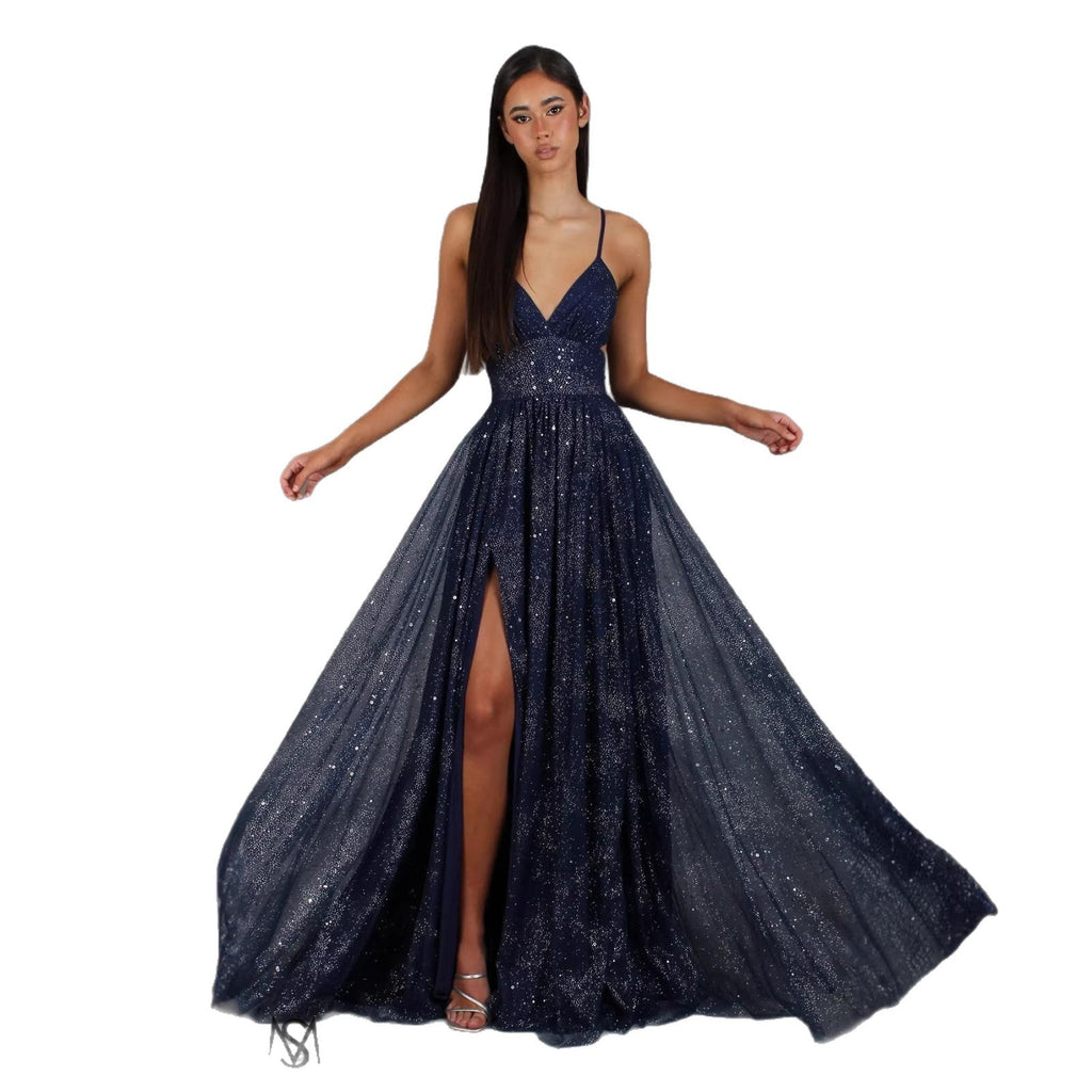 Elegant Womens V - neck Sleeveless Strapless Dress With A Flared Hem High Waist Split Women Long Dresses Party Dress - LADYLINE X
