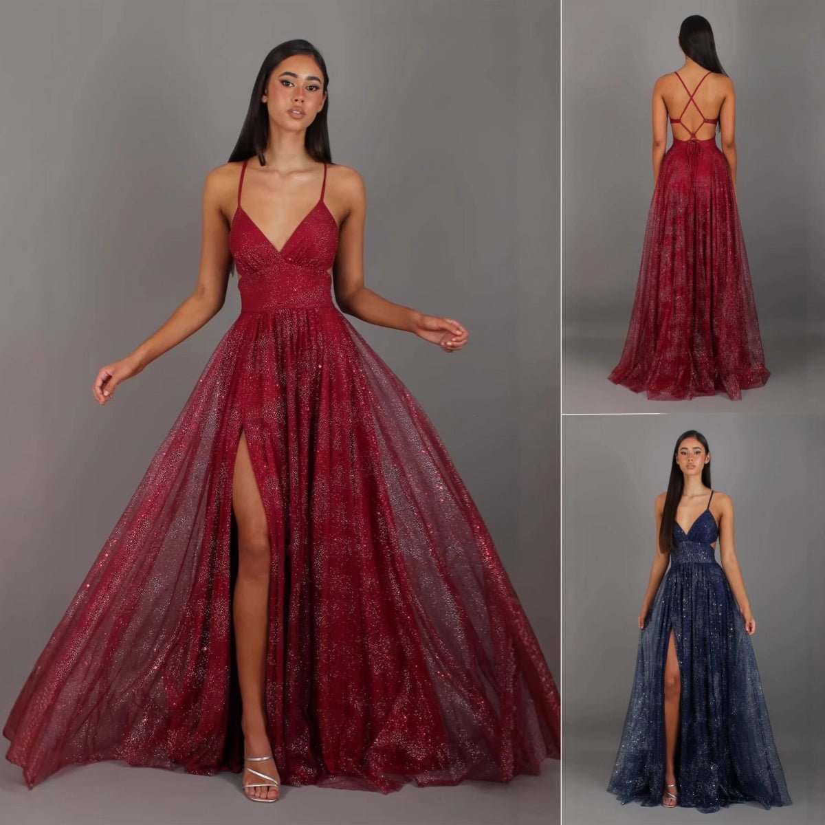 Elegant Womens V - neck Sleeveless Strapless Dress With A Flared Hem High Waist Split Women Long Dresses Party Dress - LADYLINE X