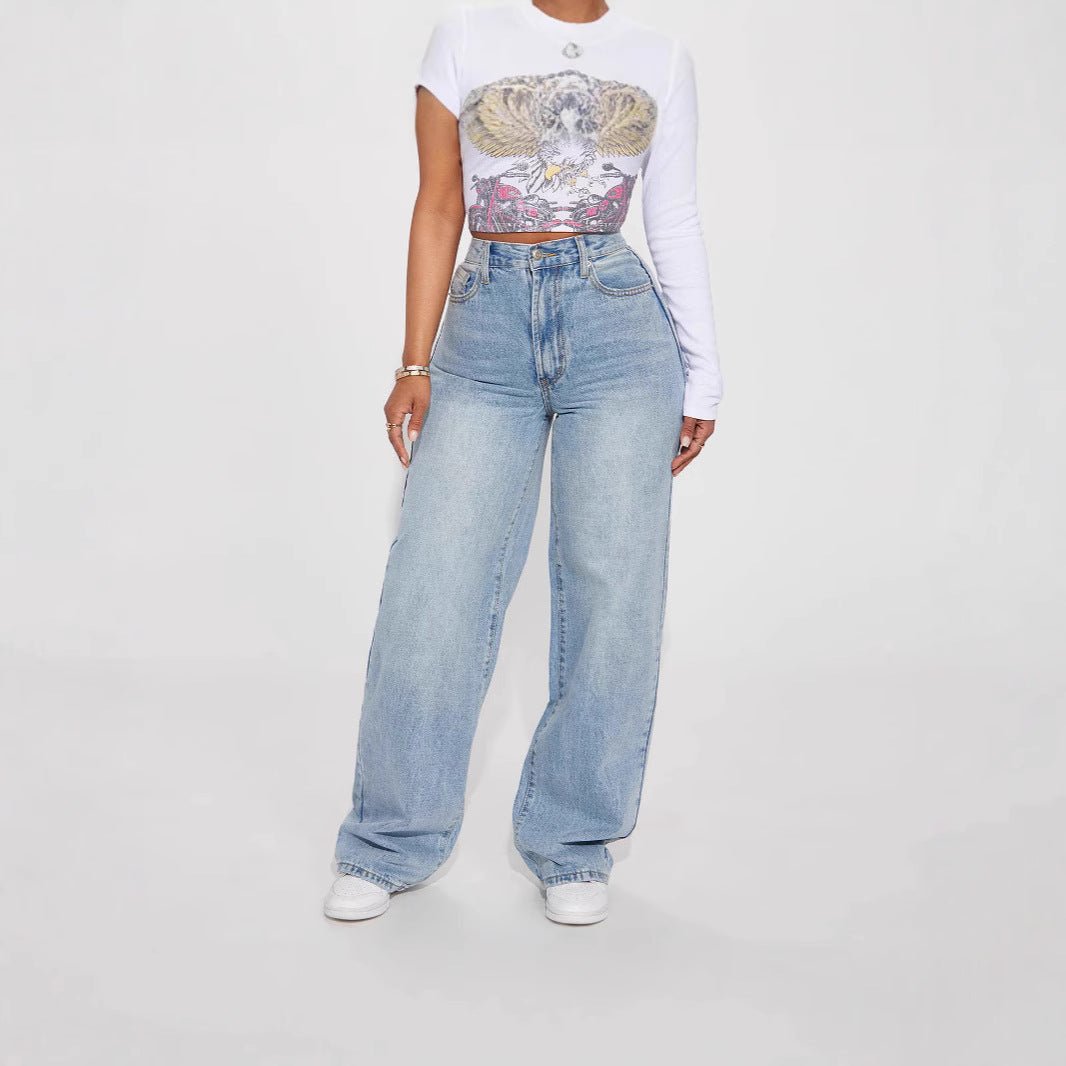 Euro - American Cross - Border Light Blue High - Waist Straight - Leg Jeans - LADYLINE X