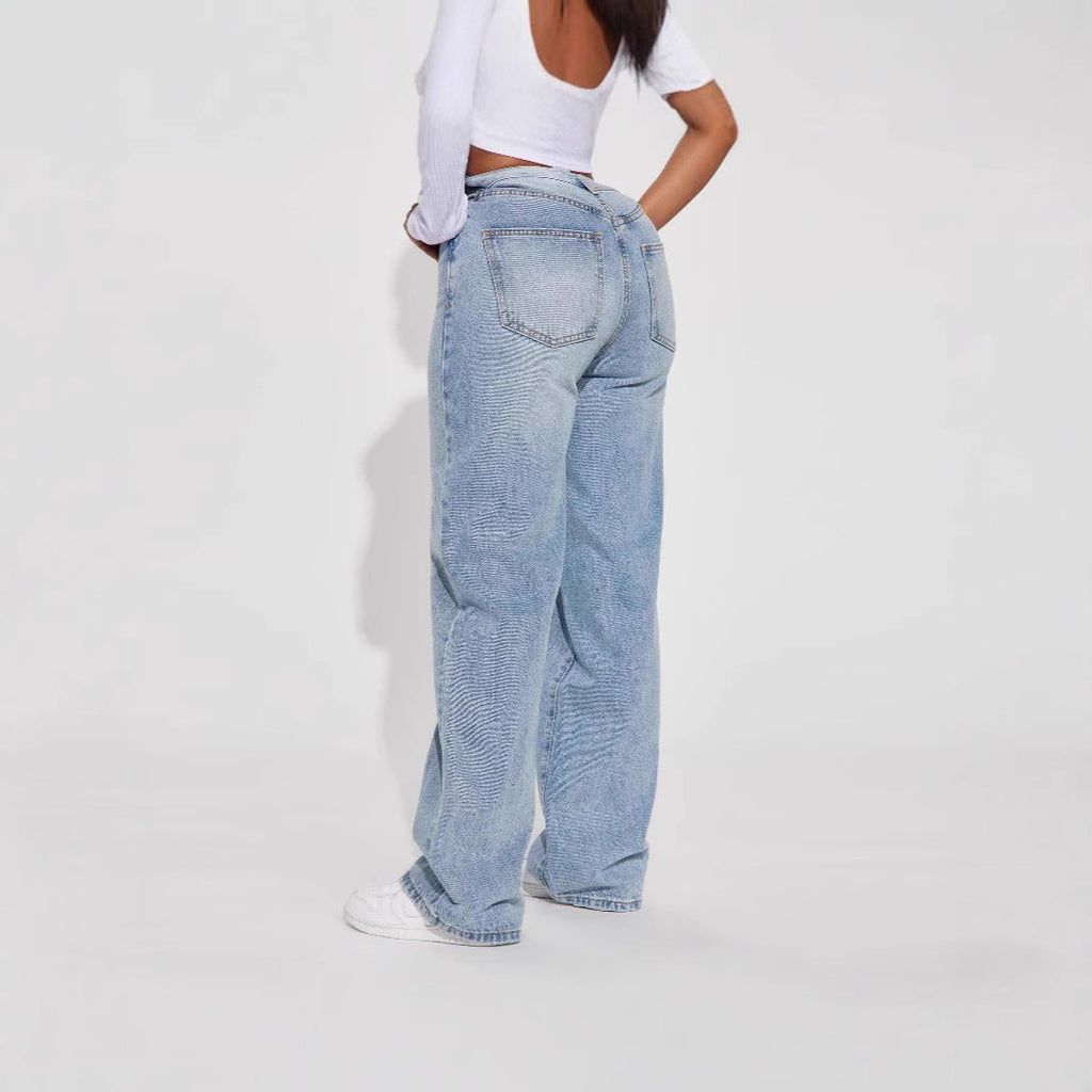 Euro - American Cross - Border Light Blue High - Waist Straight - Leg Jeans - LADYLINE X