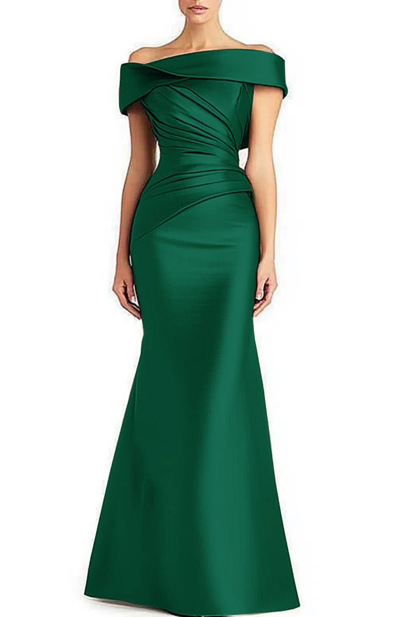 Evening Formal Dress Pleated Off - shoulder Elegant Maxi Dress Mother Of The Bride Dress - LADYLINE X