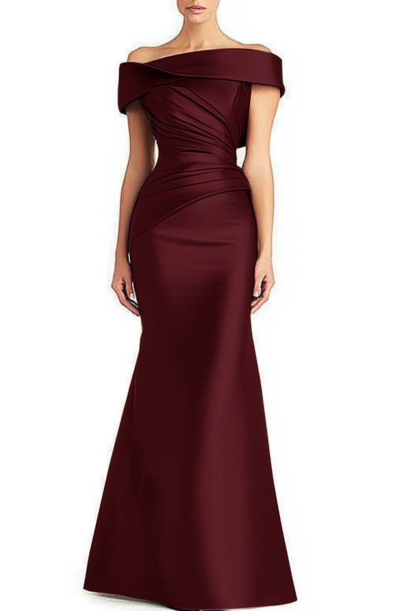 Evening Formal Dress Pleated Off - shoulder Elegant Maxi Dress Mother Of The Bride Dress - LADYLINE X