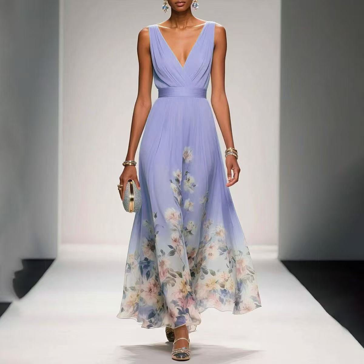 Evening Gown Elegant V - neck Cross - border Dress - LADYLINE X