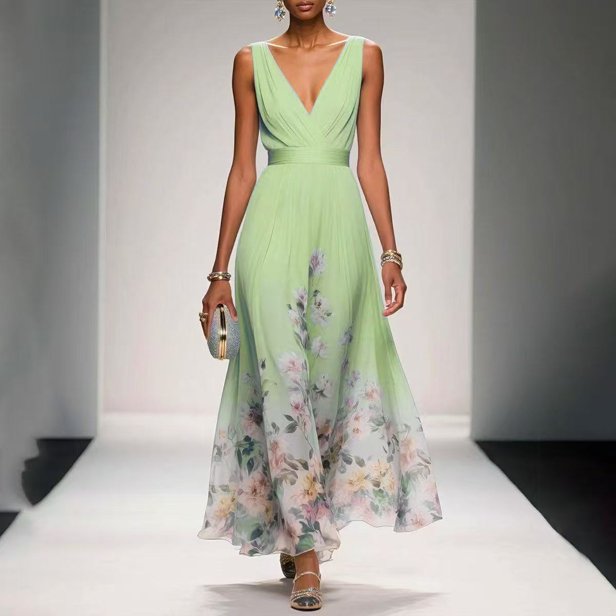 Evening Gown Elegant V - neck Cross - border Dress - LADYLINE X