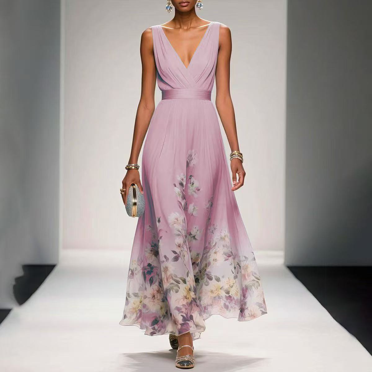 Evening Gown Elegant V - neck Cross - border Dress - LADYLINE X