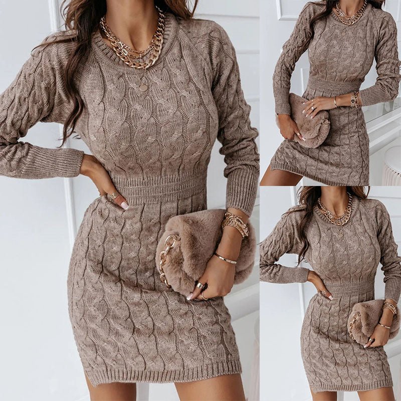 FallWinter Crew - Neck Long - Sleeve Bodycon Sweater Dress - LADYLINE X