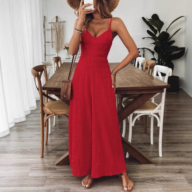 Fashionable Casual Jumpsuit With Shoulder Straps And A Bow Detail On The Back - LADYLINE X
