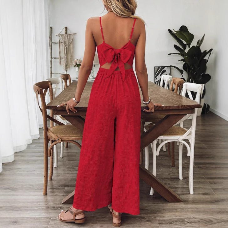 Fashionable Casual Jumpsuit With Shoulder Straps And A Bow Detail On The Back - LADYLINE X