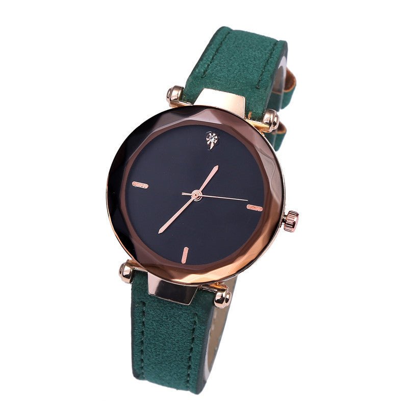 Fashionable Couples Waterdrop - Cut Diamond Frosted Leather Strap Quartz Rhombus Watch For Women - LADYLINE X