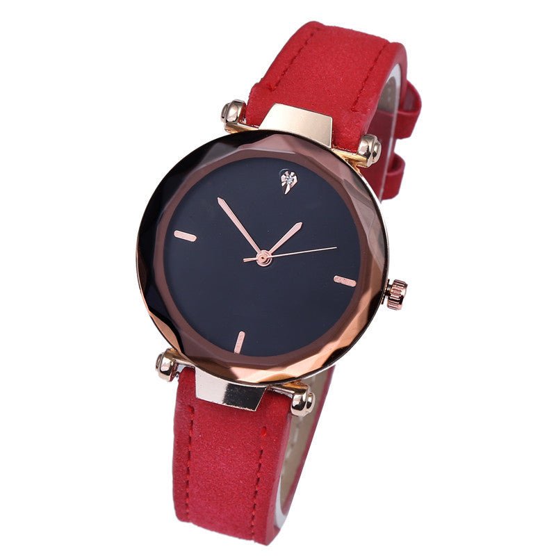 Fashionable Couples Waterdrop - Cut Diamond Frosted Leather Strap Quartz Rhombus Watch For Women - LADYLINE X