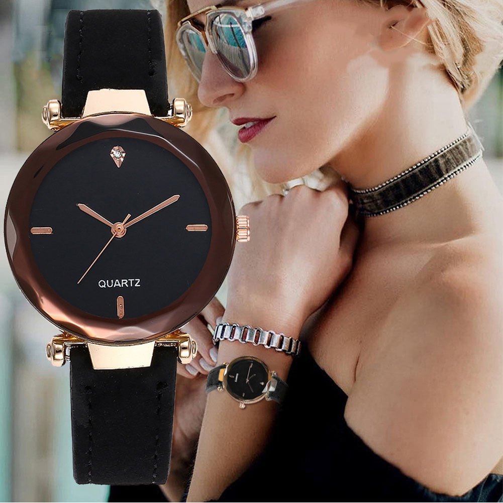 Fashionable Couples Waterdrop - Cut Diamond Frosted Leather Strap Quartz Rhombus Watch For Women - LADYLINE X